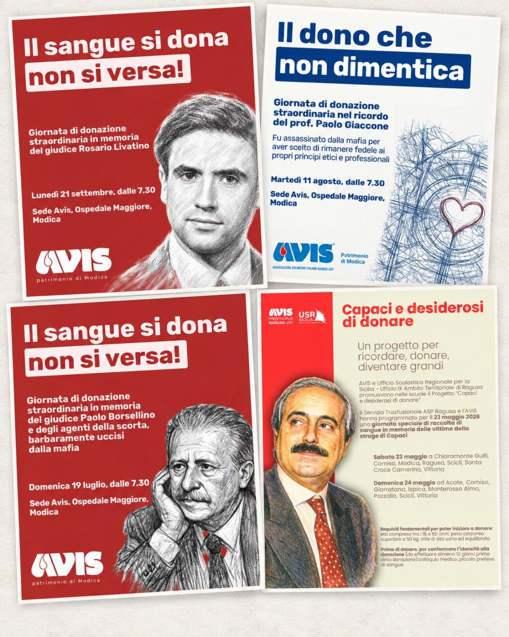 ‘Capaci di Donare’, 130 donazioni a Modica per Falcone, Borsellino e Livatino